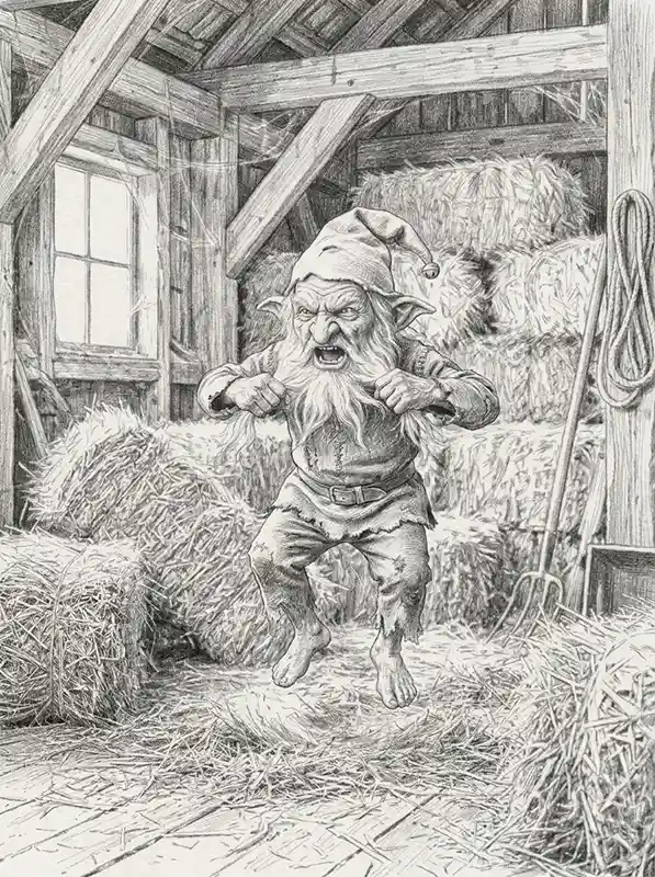 Einin Kobold, der sich seinen Bart rauft